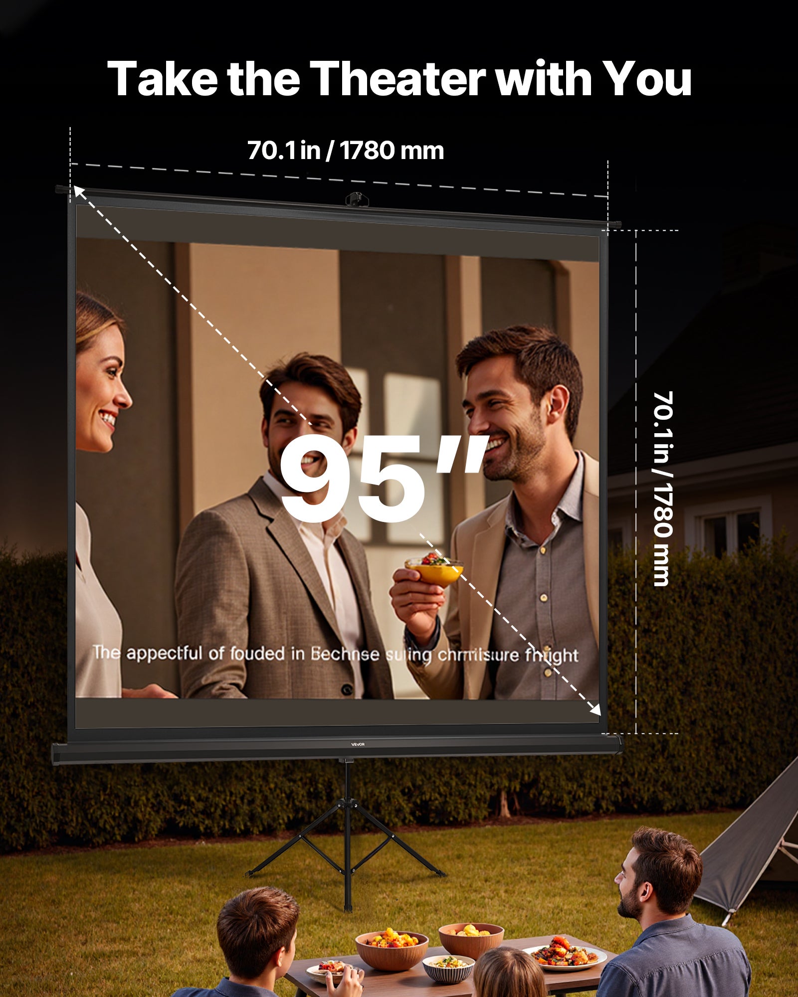 Écran De Projection VEVOR 178x178 Cm Avec Trépied - Toile Infroissable, Gain 1.2, Angle Vision 160°, Sac Inclus