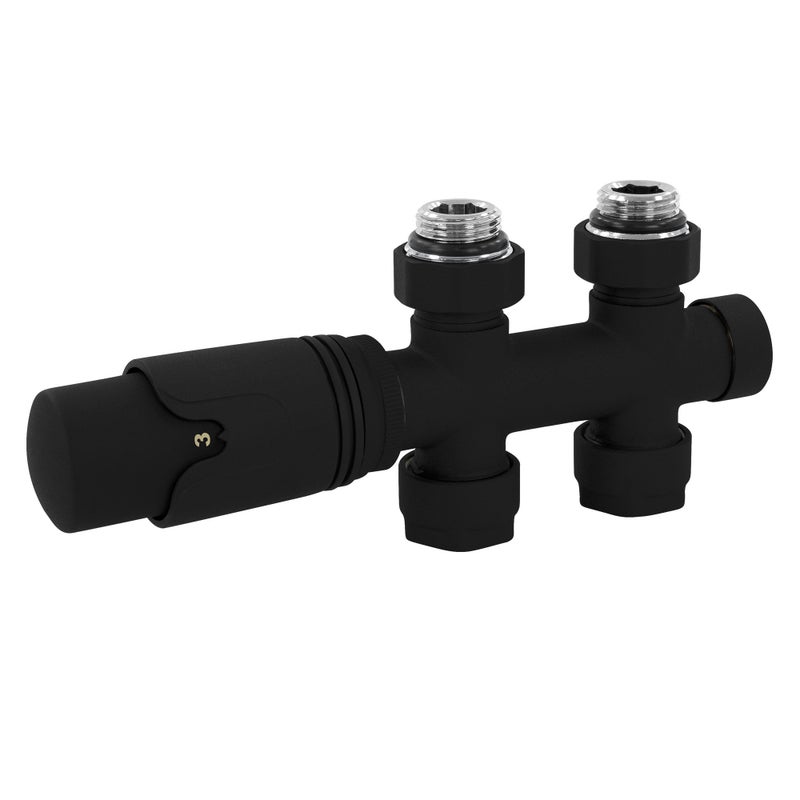 LuxeBath zestaw armatury Multiblock czarny rury proste od podłogi termostat do grzejników łazienkowych z podłączeniem centralnym komplet zaworu