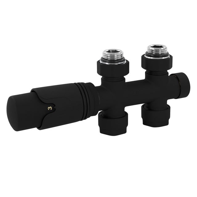 LuxeBath zestaw armatury Multiblock czarny rury proste od podłogi termostat do grzejników łazienkowych z podłączeniem centralnym komplet zaworu