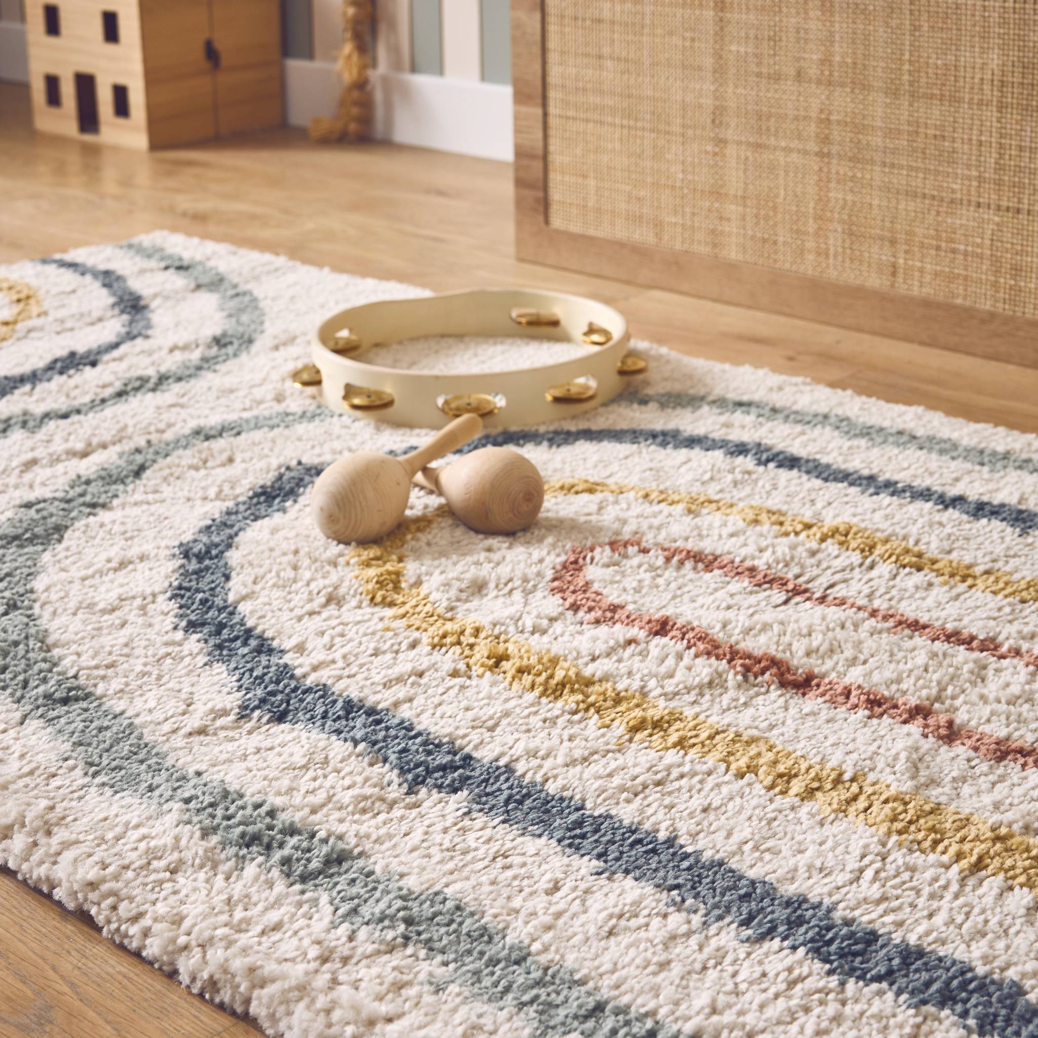 Tapis enfant arc-en-ciel 120x170cm. tapis intérieur crème et multicolore. poils longs shaggy DAKOTA - 3