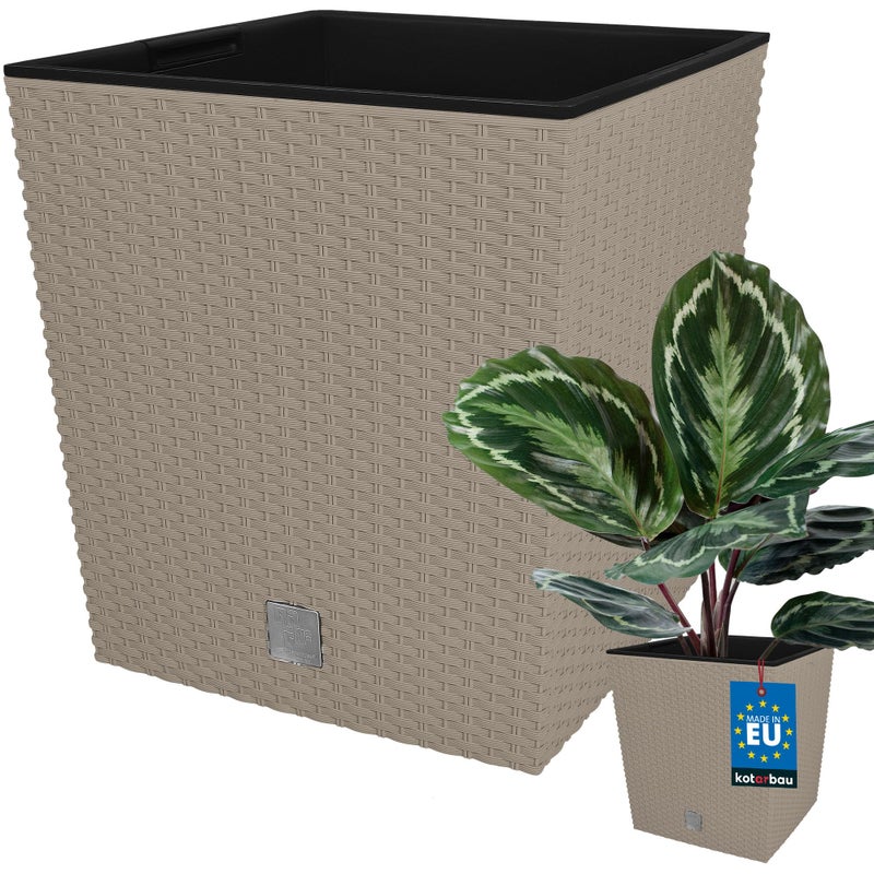 Donica doniczka 26 cm ogrodowa balkon taras kwiaty rattan mocca wkład ogród - KOTARBAU