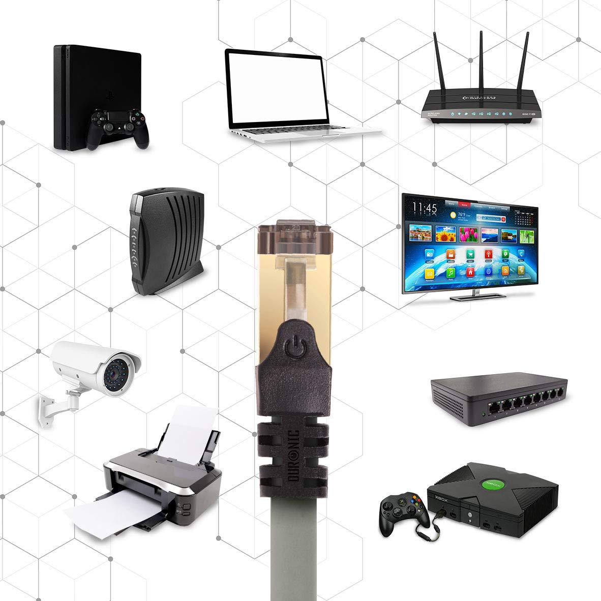 Câble Ethernet CAT8 GY Gris 3 m - S/FTP paire torsadée - Bande passante 2Ghz / 2000MHz - Transmission de données 40 Gigabits - Connecteurs RJ45 - 3