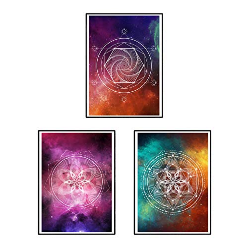 Set de tres láminas mandalas espaciales. tamaño a3. set 6 sin marco
