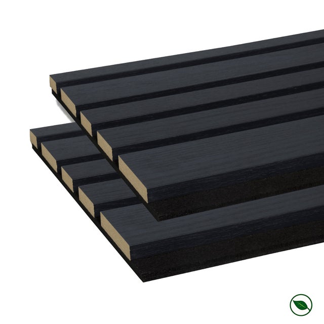 Lot de 2 Panneaux tasseaux bois MDF acoustique design BLEND décor chêne lave sur fond noir 2600 x 300 x 17 mm - 1,56 M2 PEFC 70%