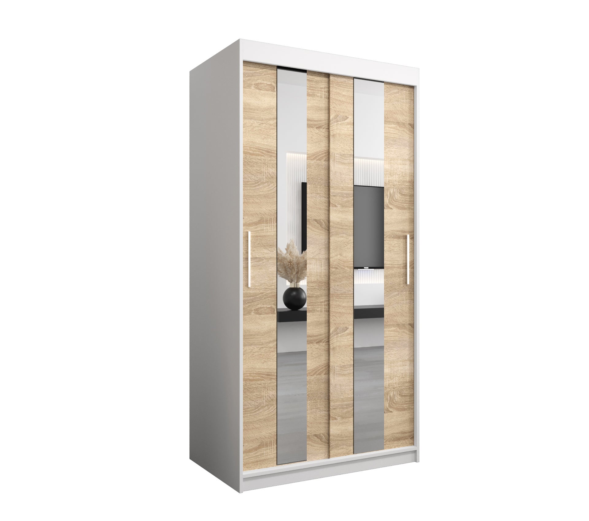 Szafa przesuwna garderoba POLE 100 x 62 x 200 cm Biały + Sonoma - Abiks Meble