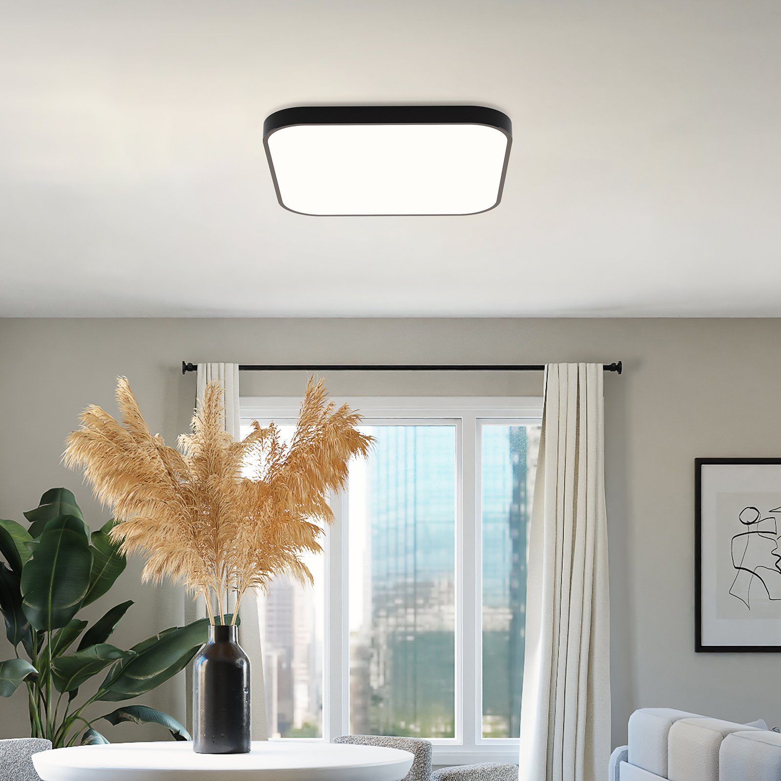 NETTLIFE Lámpara de Techo LED IP44 Negro 27 cm 15 W Dormitorio Cocina Regulable con Mando a Distancia Baño Cuadrado para Pasillo - 9