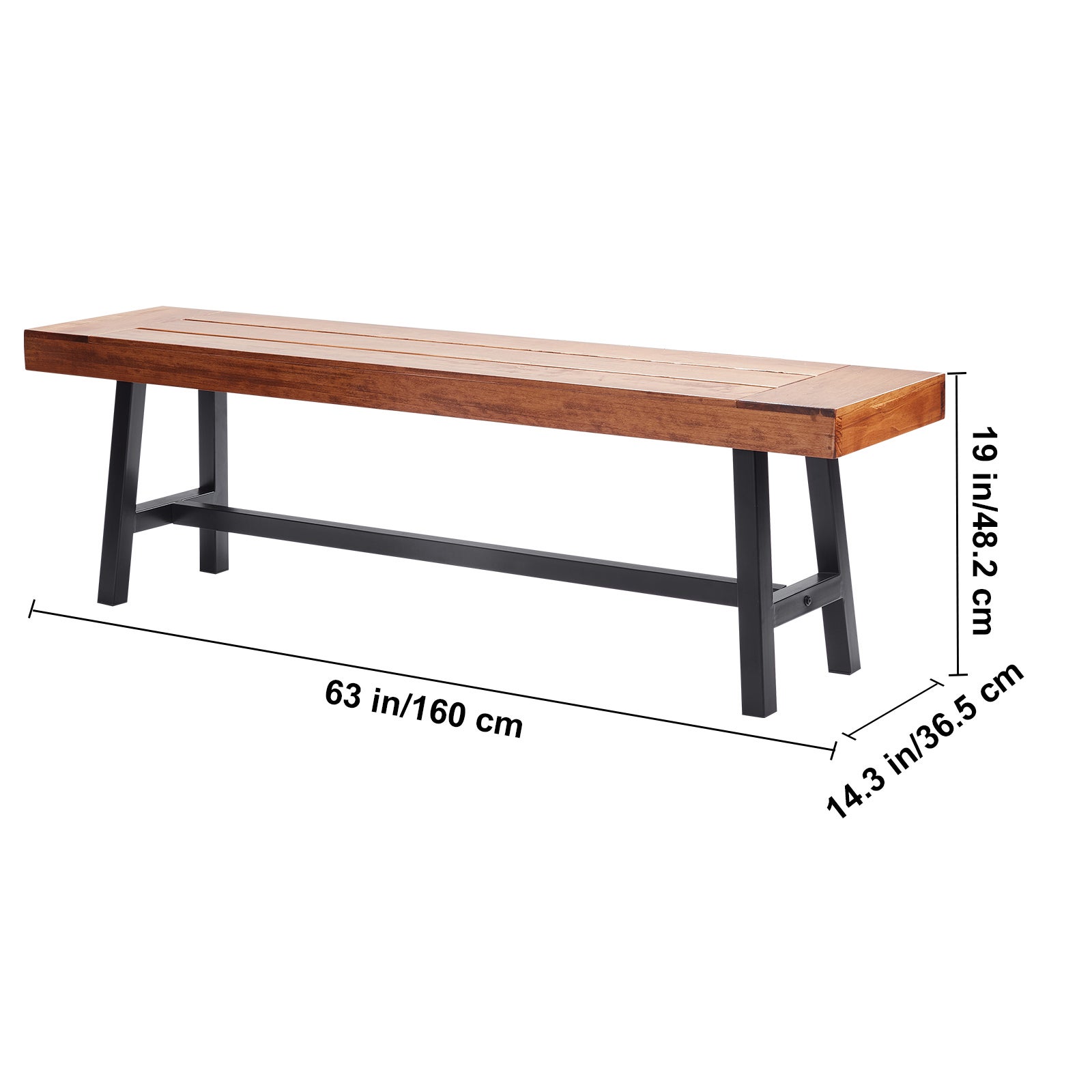 Banc jardin SucceBuy 63 pouces avec pieds en métal,capacité charge 500 livres,sièges salle à manger et patio pour le jardin,le parc,la cour - 2