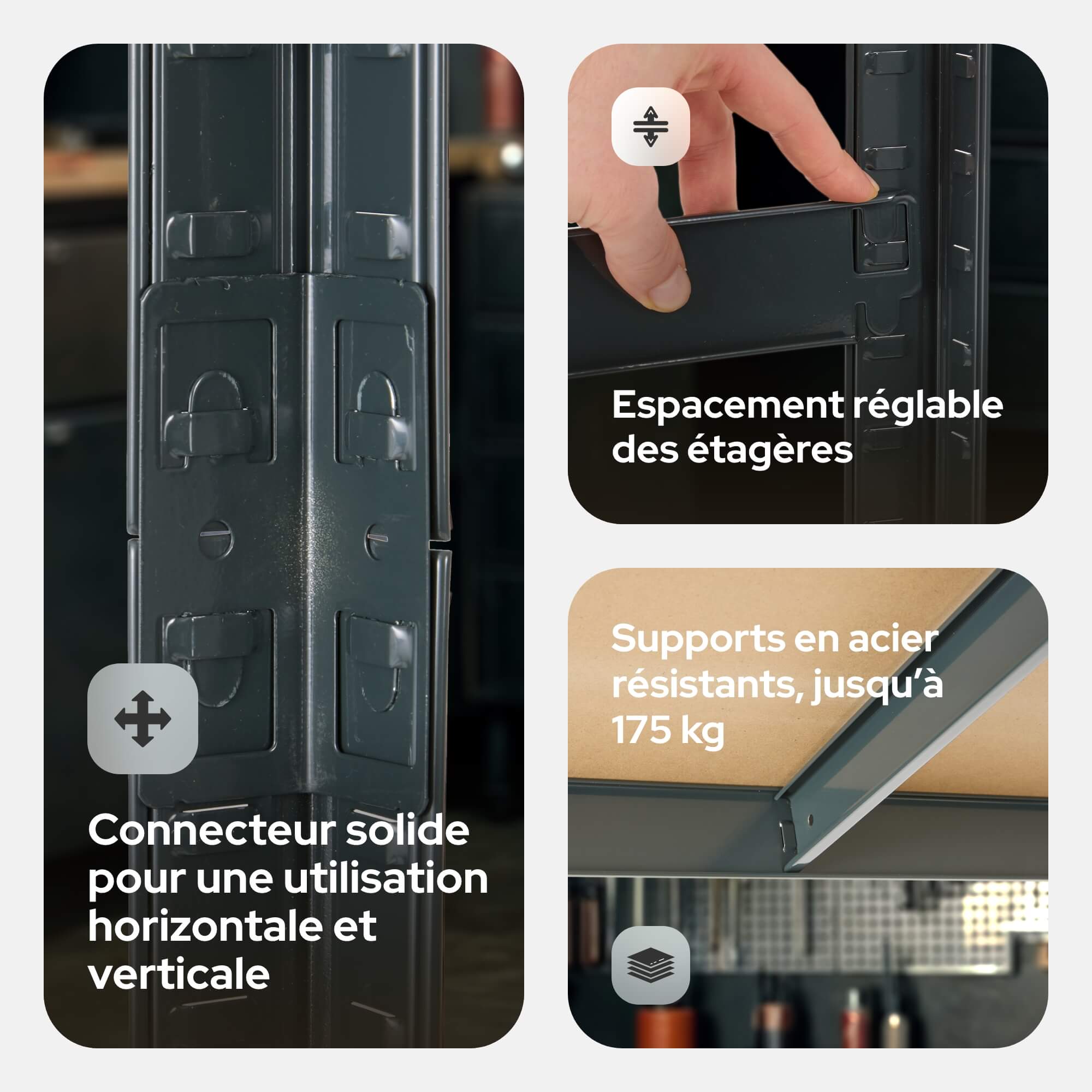 AREBOS Lot de 2 étagères pour charges lourdes - 180 x 90 x 40 cm - Noir - 5 étagères - Étagère d'atelier - Étagère de rangement pour cave - 7