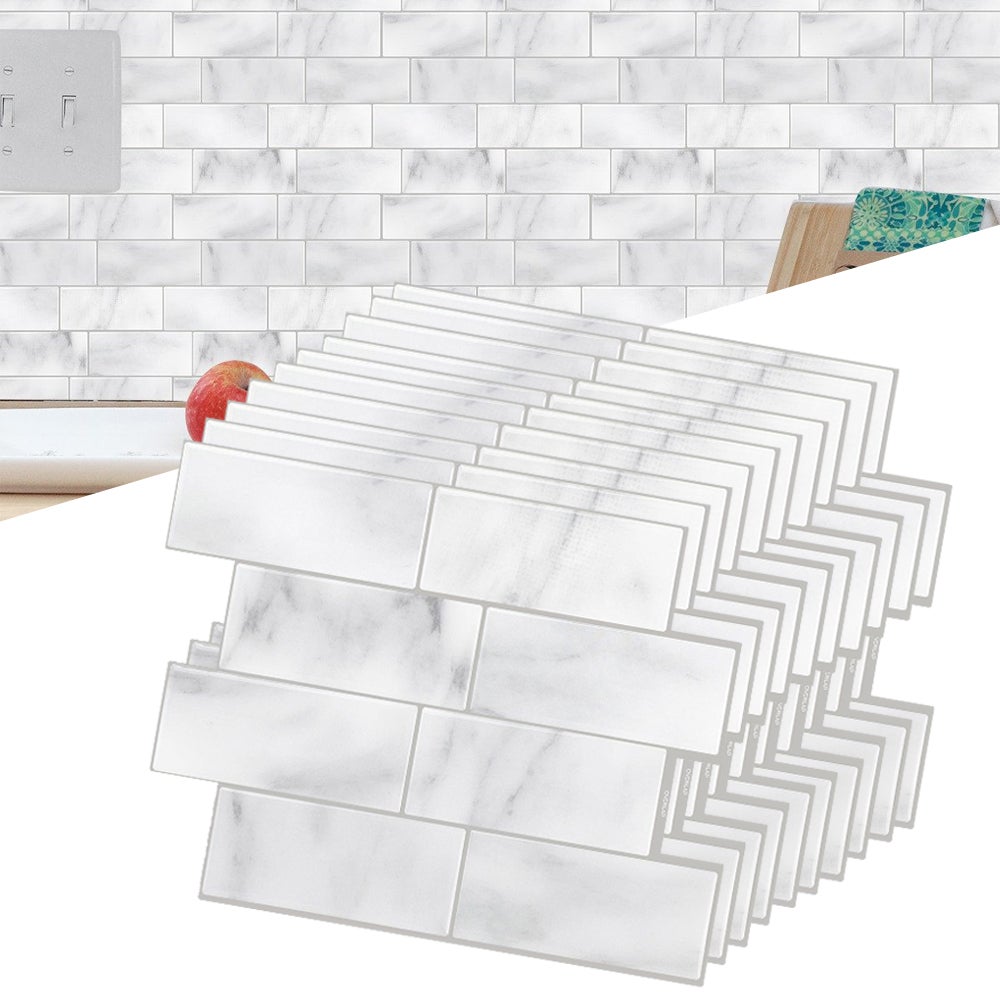 Płytki samoprzylepne Peel and Stick Backsplash - 20 arkuszy samoprzylepnych płytek ściennych Peel and Stick do kuchni, łazienki - biało-szare