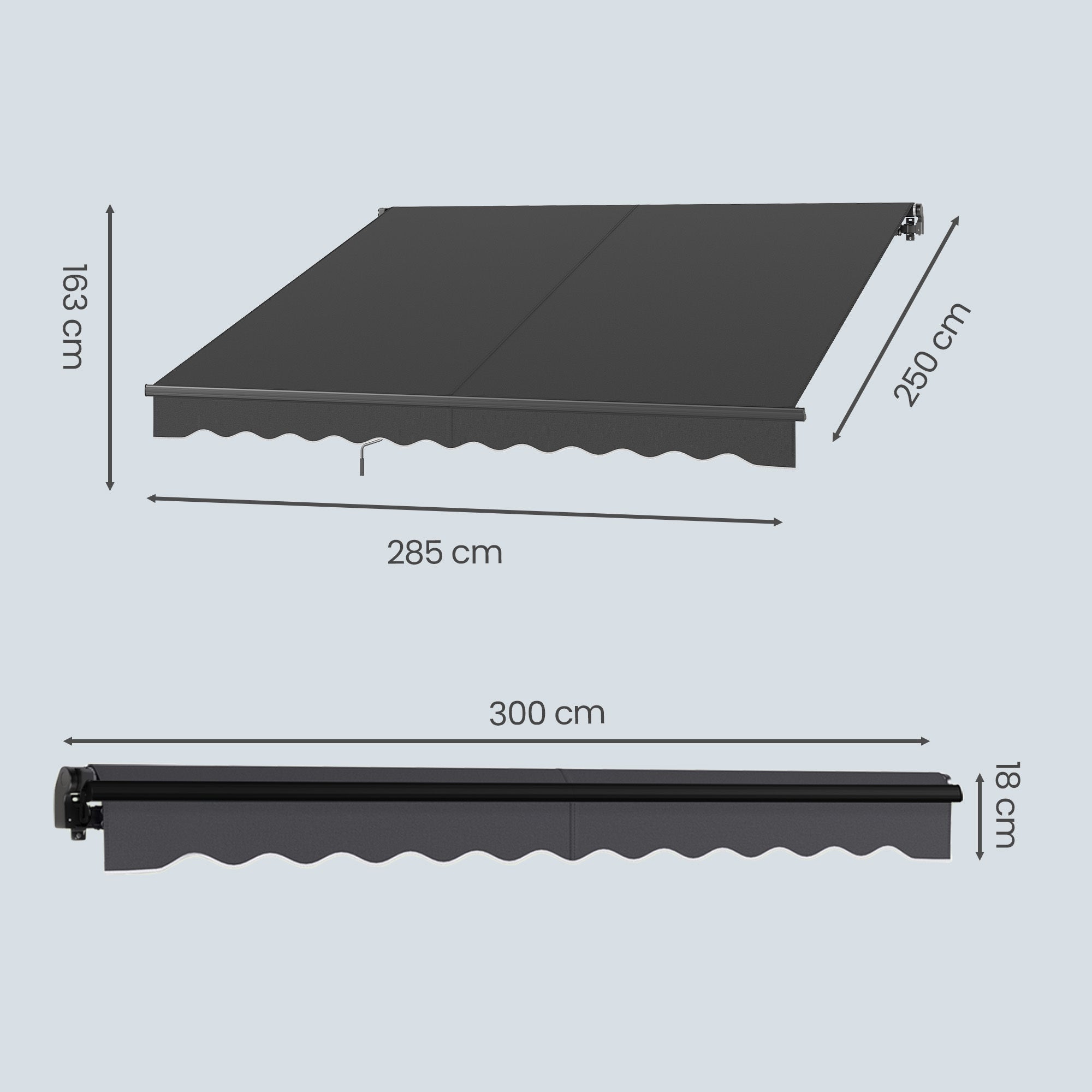 Store Banne Réglable, avec Manivelle, UPF 50+, Alliage d’Aluminium, 300 x 250 cm, Gris - 5