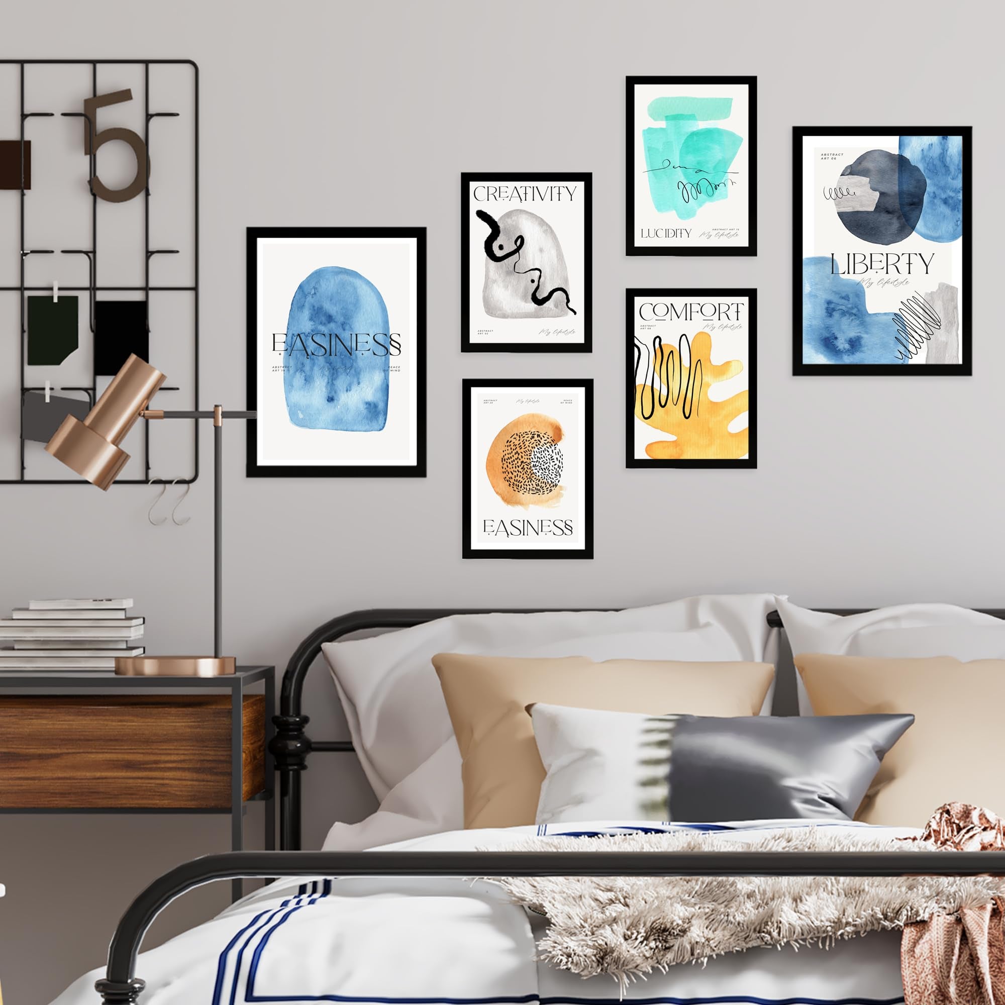 Set Poster Boho Cuore Astratto con Cornice Nera per Soggiorno Moderno