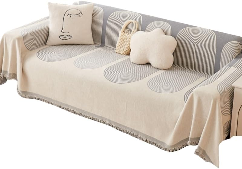 Zielony pokrowiec na sofę z geometrycznym wzorem - może służyć jako narzuta na łóżko, szal, ręcznik plażowy itp. - 180 x 340 cm, szary, 1 sztuka - 4