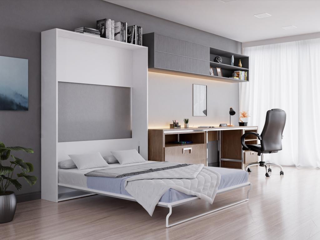 Letto A Scomparsa Vente-unique VACIALA II Con Divano 140x200 Cm – Apertura Verticale Manuale, Struttura Bianco/grigio, Con Doghe E Piedini