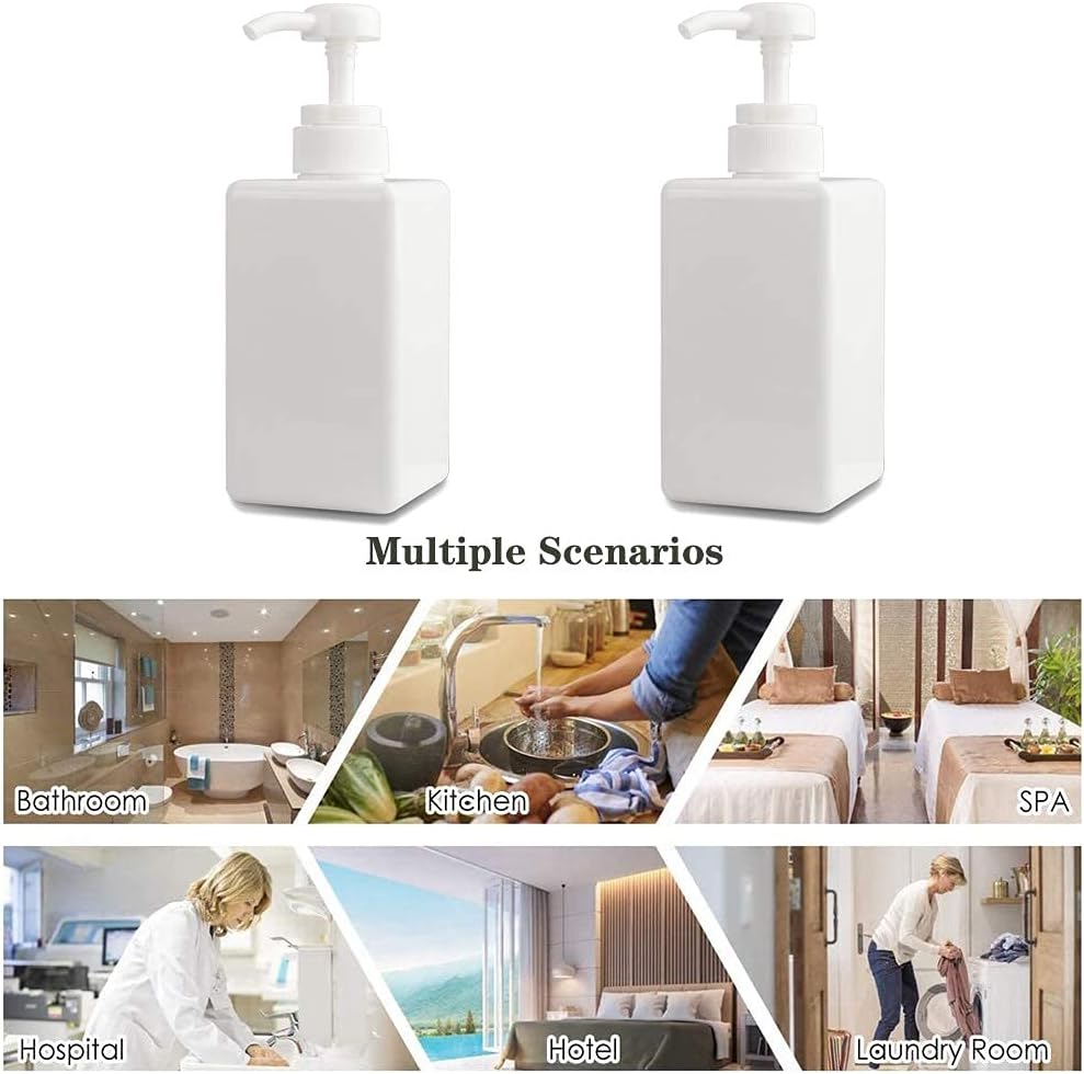 Dispenser di sapone da 450 ml, include 2 flaconi di plastica vuoti con pompa, adatto per l'uso in cucina e in bagno - Bianco - 2