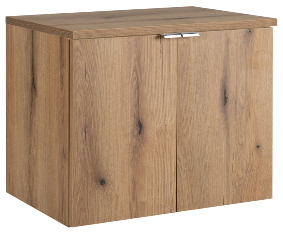 Szafka łazienkowa NOVA OAK 80 cm dąb z blatem wisząca 2 drzwi chrom uchwyty