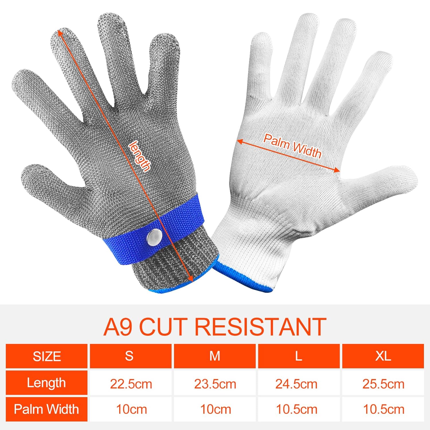 Gants Anti-Coupure Niveau 9, Protection Cuisine et Huître, Maille Acier Inoxydable pour Boucher, Découpe de Viande (Taille L) - 2