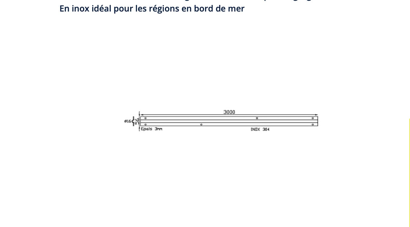 Rail pour portail coulissant à visser au sol - Gorge Ronde de 16mm - Longueur de 3000mm, largeur de 56mm et épaisseur de 2,5mm - En Inox 304 - 2
