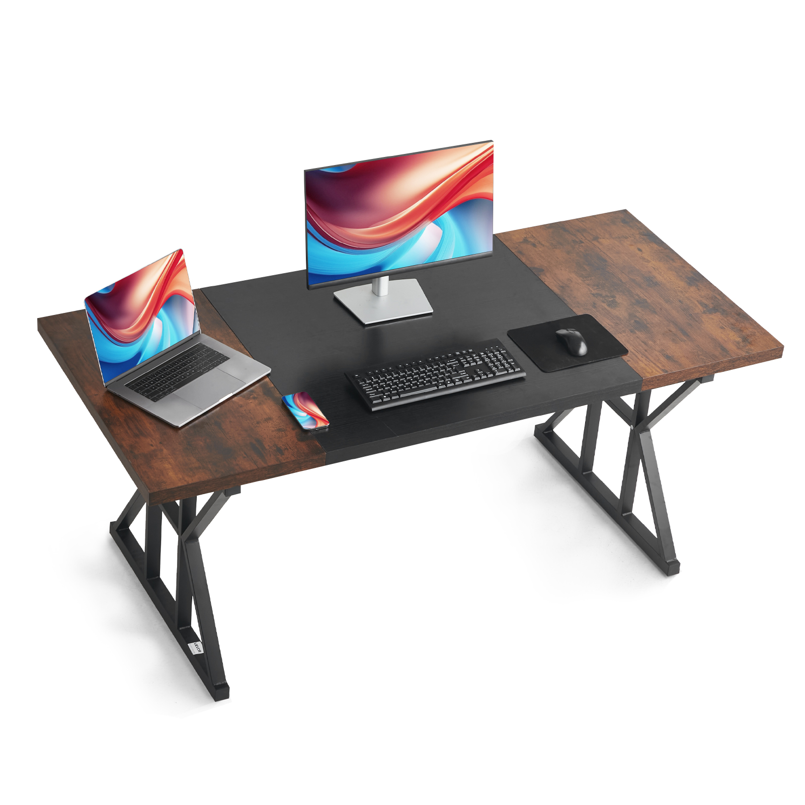 Biurko gabinetowe VEVOR 180 x 80 cm, nowoczesne biurko komputerowe, blat drewniany, rama metalowa, nośność 68 kg