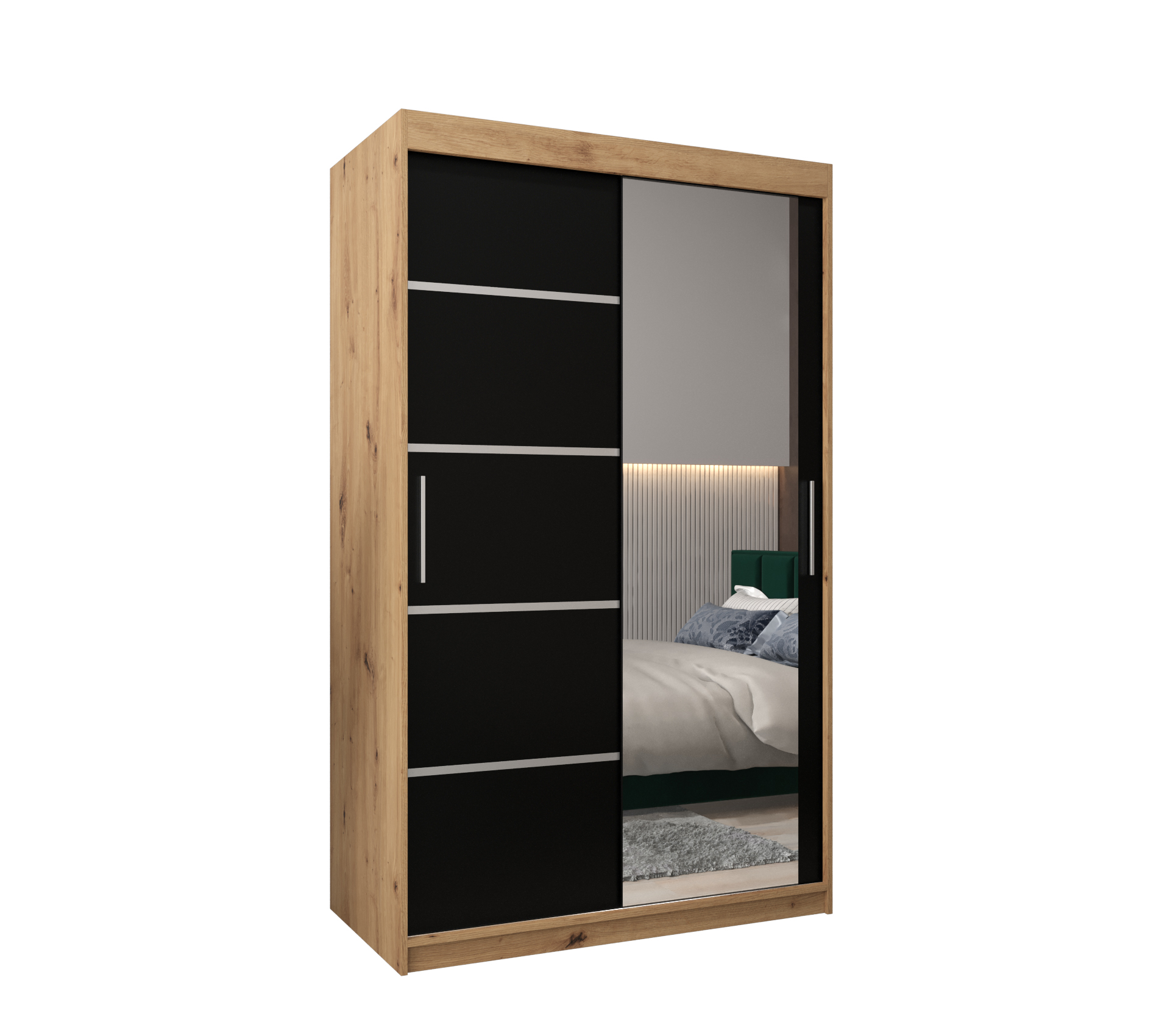 Szafa przesuwna garderoba Verona 2 120 x 62 x 200 cm Artisan + Czarny - Abiks Meble