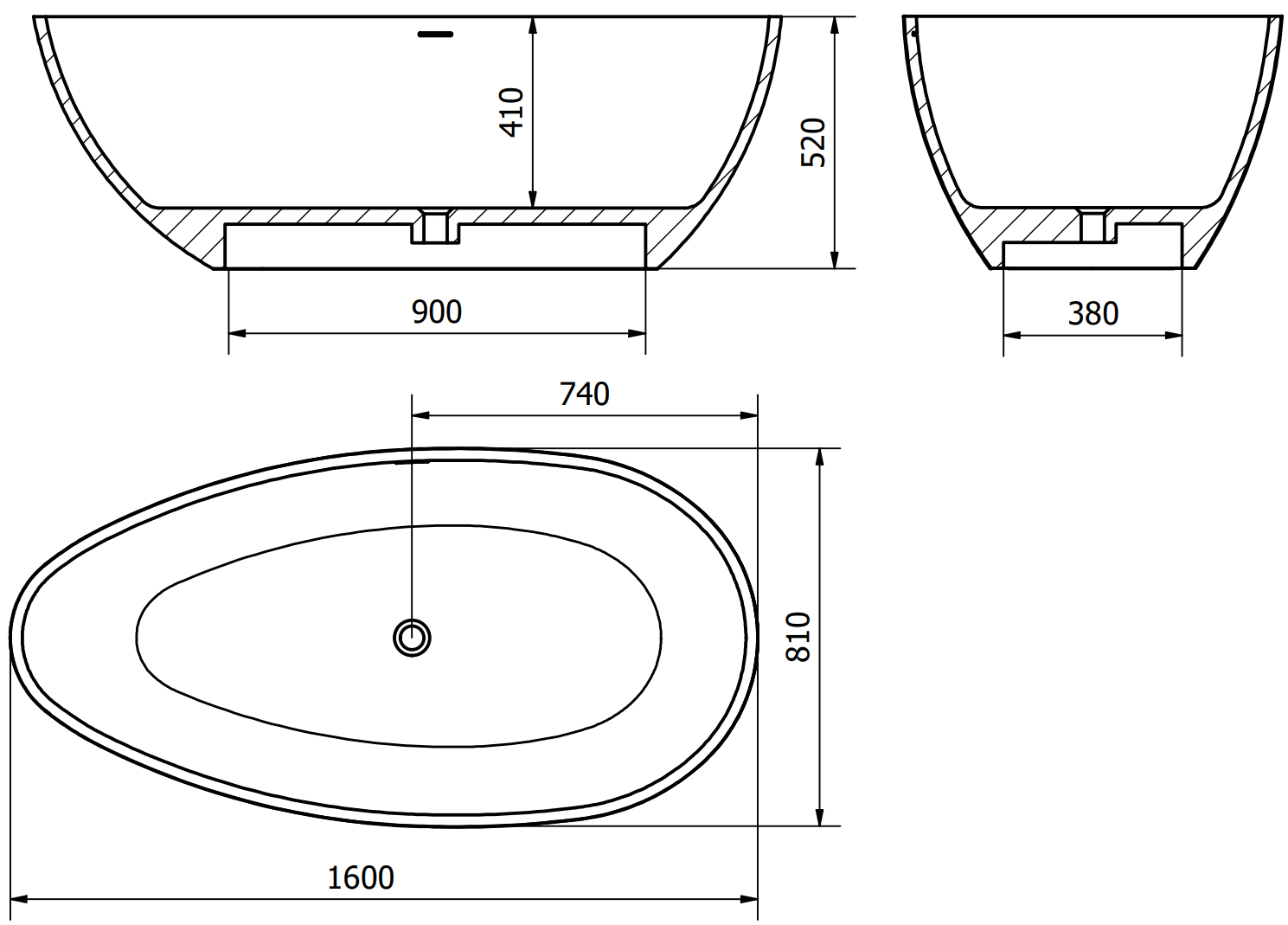 Mexen Imola bañera exenta de conglomerado 160 x 81 cm, blanco mate - 57281608000 - 6