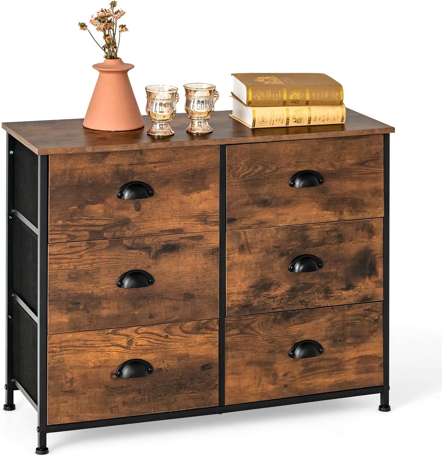 Commode Avec 6 Tiroirs Meuble De Rangement Avec Tiroirs En Tissu Poignées Et Structure En Acier Pour Chambre Salon - 5