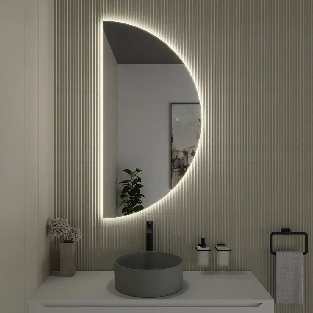 Specchio Da Bagno Semicerchio LED Retroilluminato – Antiappannamento 3 Temperature Colore – 50x100 Cm