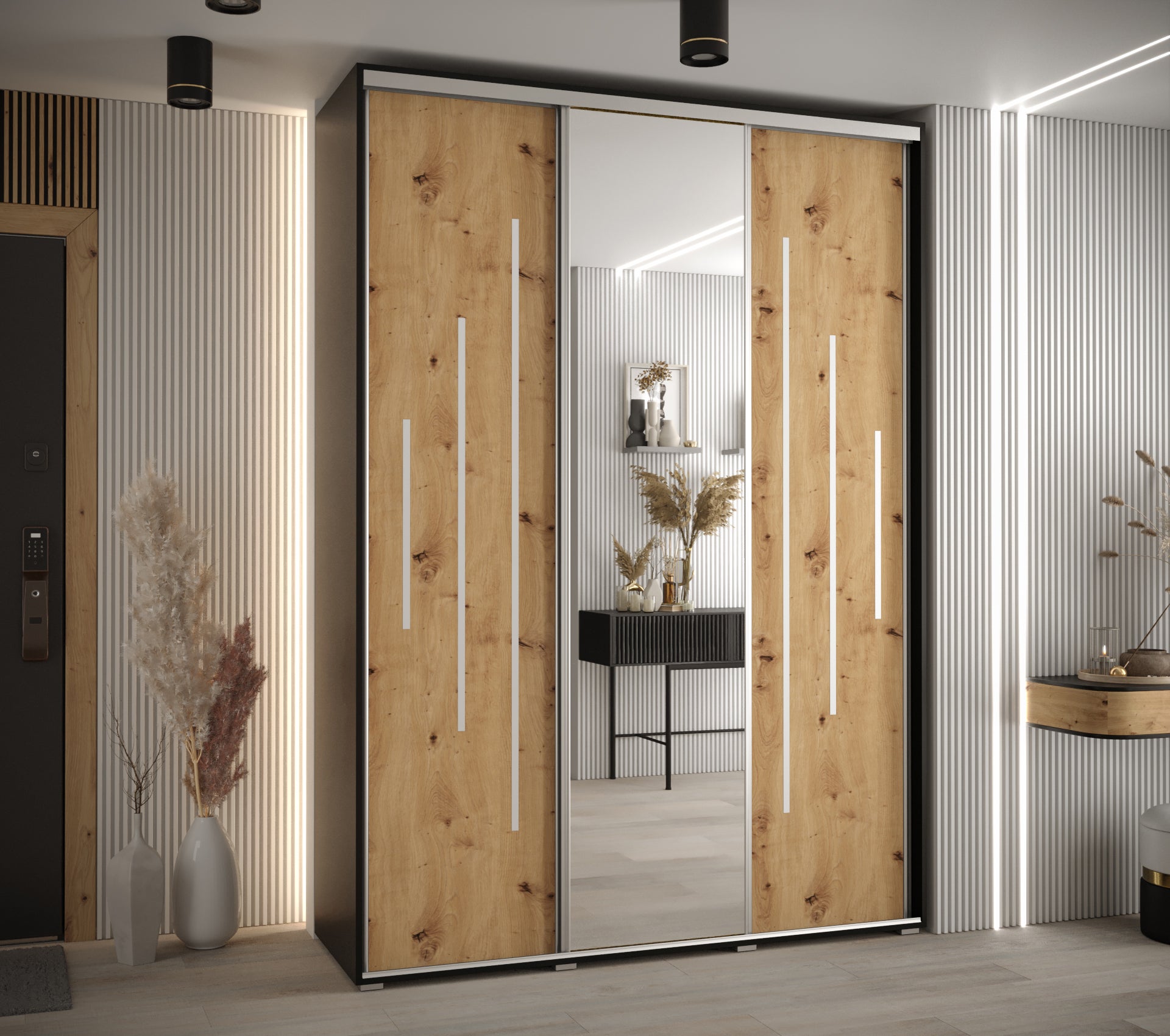 Szafa przesuwna z lustrem wysoka Davos 13 170 x 60 x 235,2 cm czarny + artisan + u. srebrny - Abiks Meble - 2