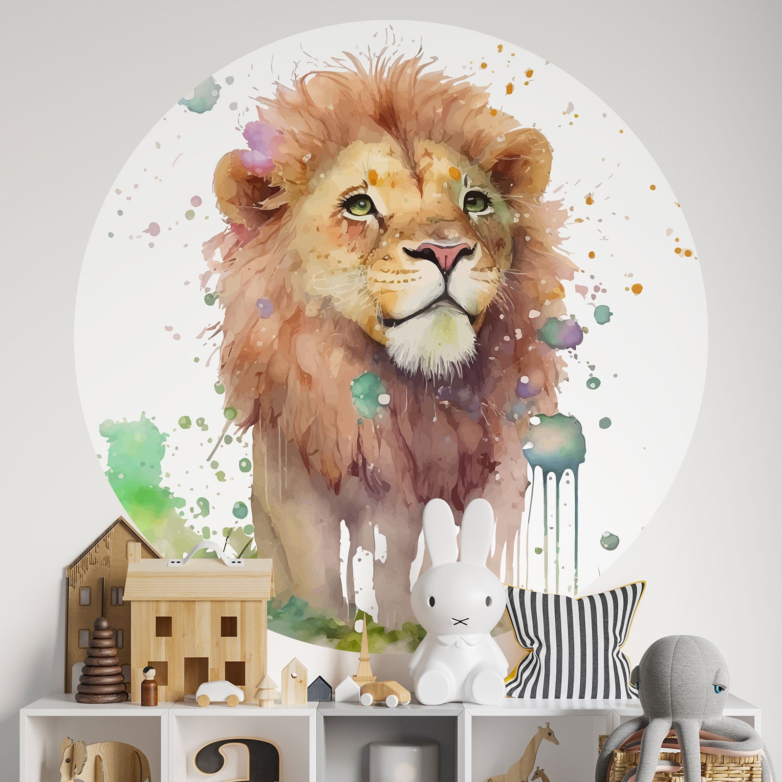 Sticker mural rond cercle autocollant enfants - Lion - Adhésif MAT ...