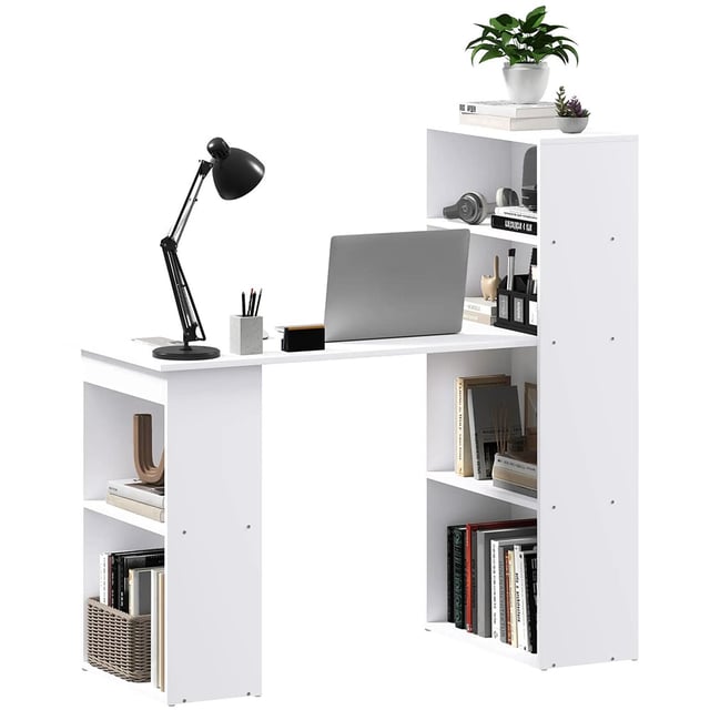 Scrivania Scrivania per computer, 2 Ripiani, 5 Ripiani, 120 cm x 55 cm x 120 cm, Bianco
