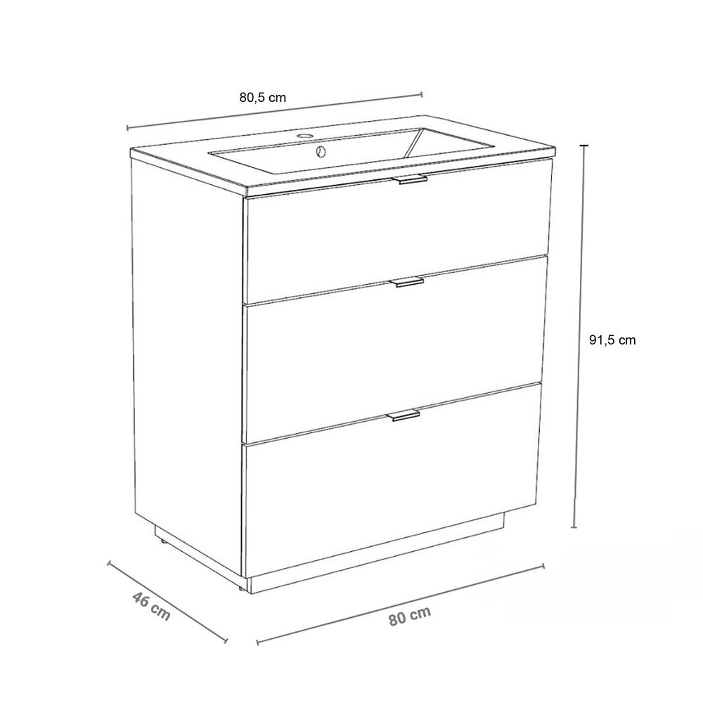 Meuble sous-vasque 3 tiroirs MARBELLA 80 cm + vasque / Décor Chêne blanchi - 4