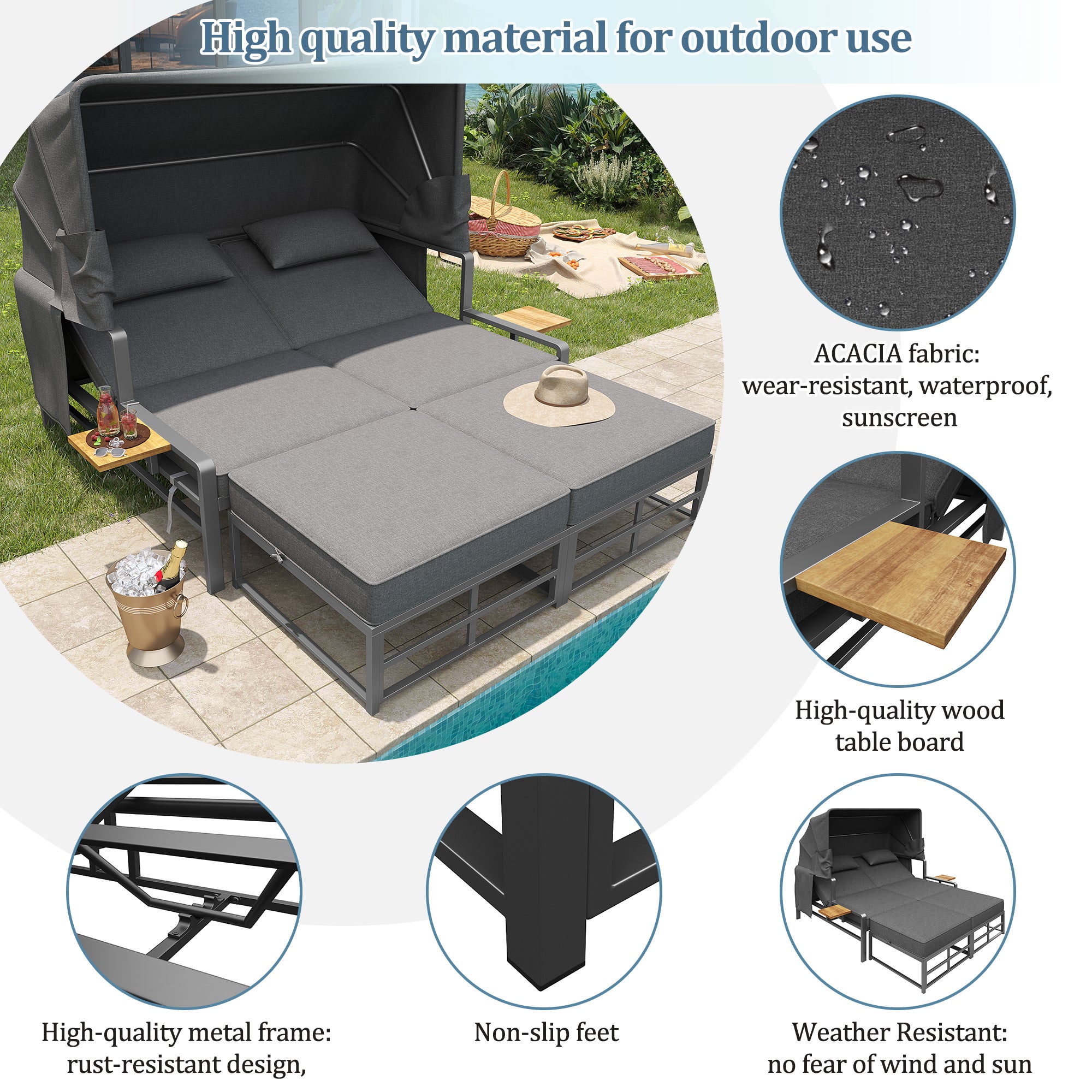 Salon bas de jardin en Métal Gris 2 personnes - 7