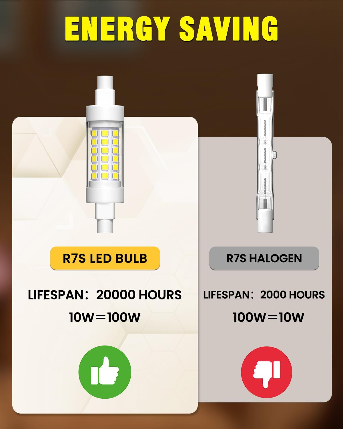 Bombilla LED R7S 10W, 78mm, 120V, equivalente a una bombilla halógena tipo J T3 de 100W, luz blanca 6000K, base doble, pack de 2 - 6