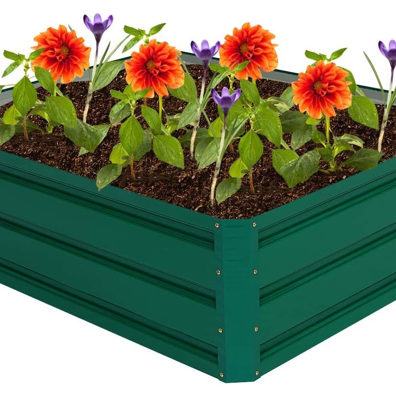 Ogród Warzywny 100 x 80 x 30 cm, Metalowe Donice Ogrodowe z Otwartym Dnem, Idealne na Warzywa i Kwiaty, Ciemnozielony