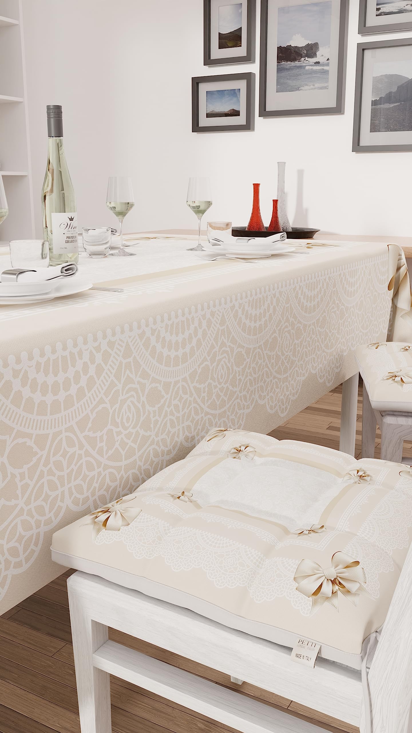 PETTI Artigiani Italiani - Tovaglia Antimacchia Rettangolare Copritavolo Cucina Disegno Fiocco Beige X6 Posti (140x180 cm) 100% Made in Italy - 2