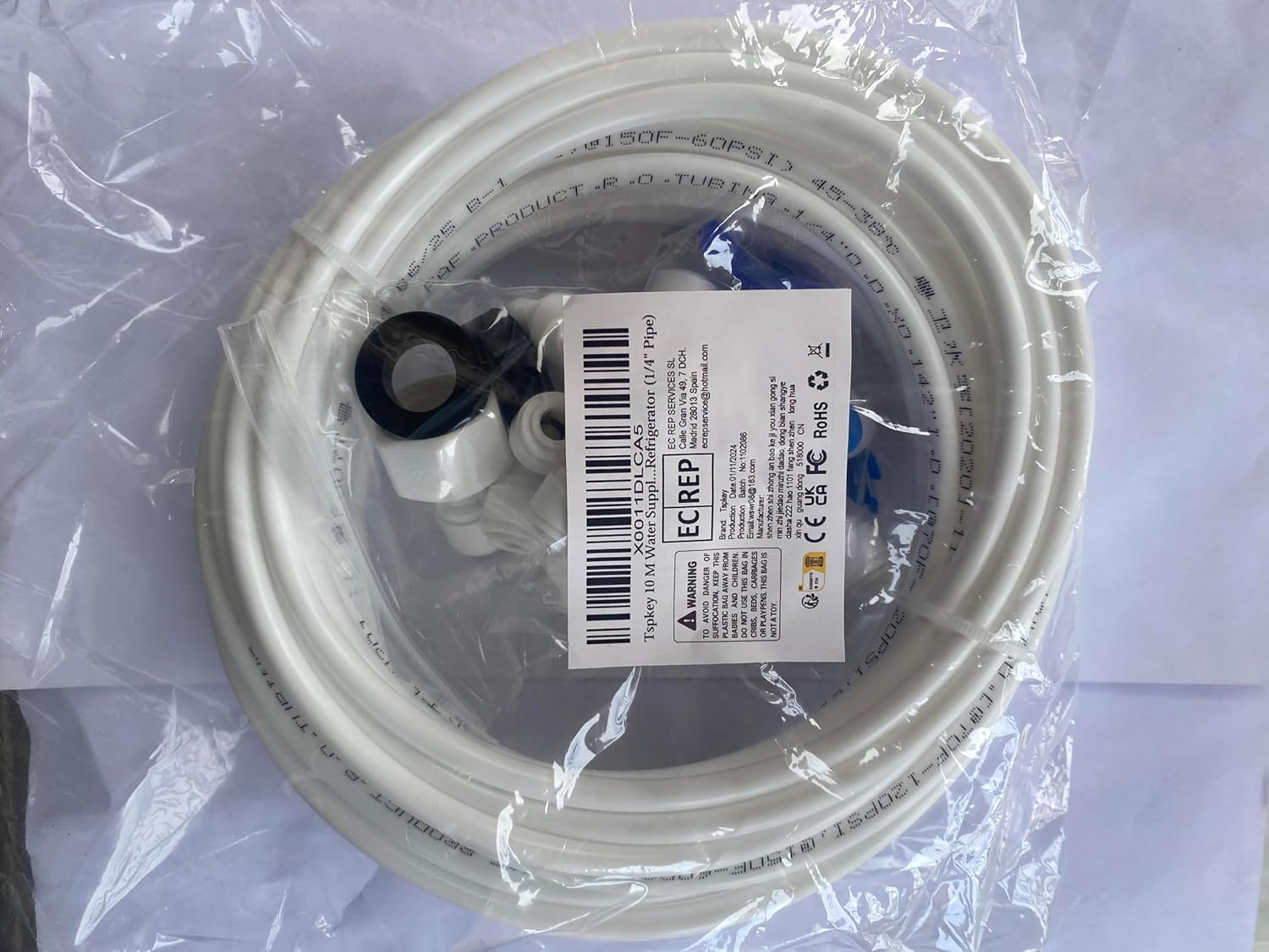 Kit Tuyau D'Alimentation Eau Pour Réfrigérateur - 10 Mètres + Connecteurs - Bleu - Neuf Sous Blister