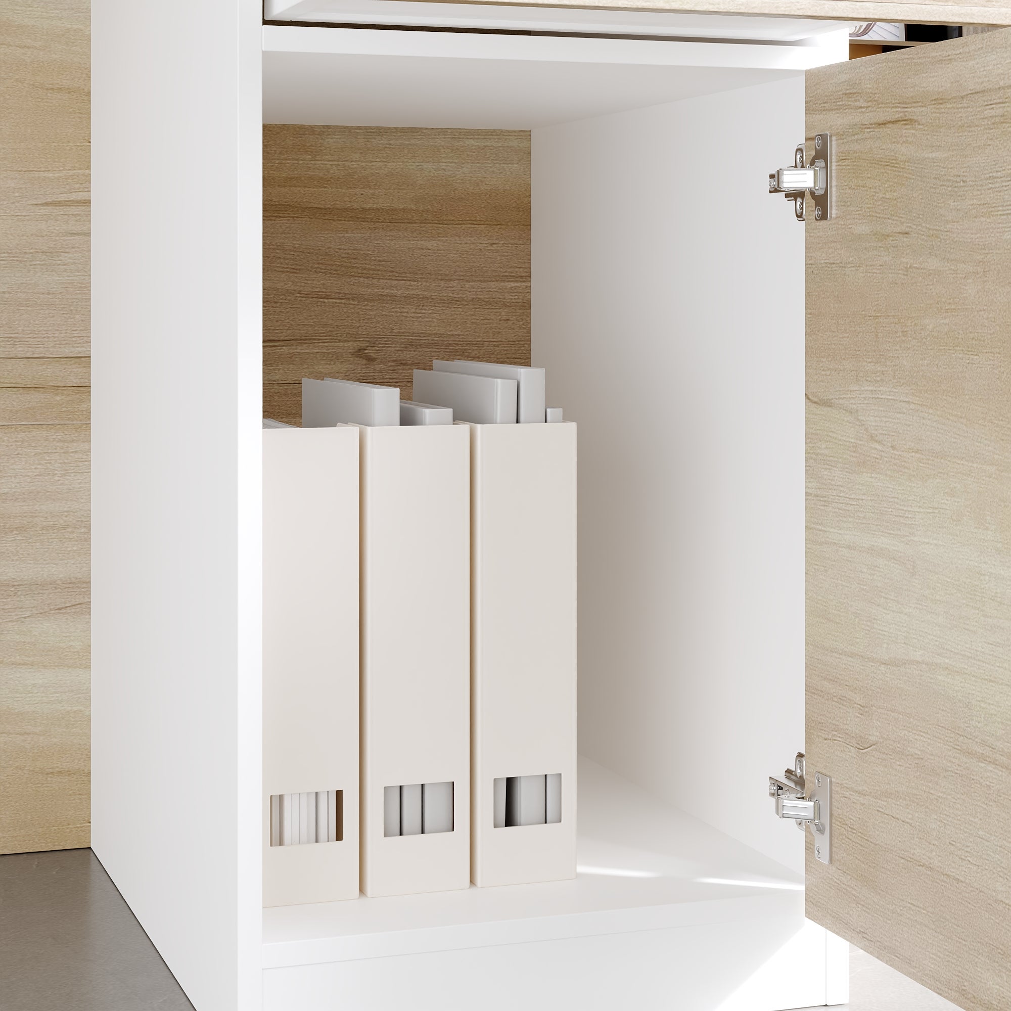 Comptoir de réception avec compartiments ouverts Tiroir verrouillable étagères Salon Bureau Bois&Blanc 140x60x110cm - 6