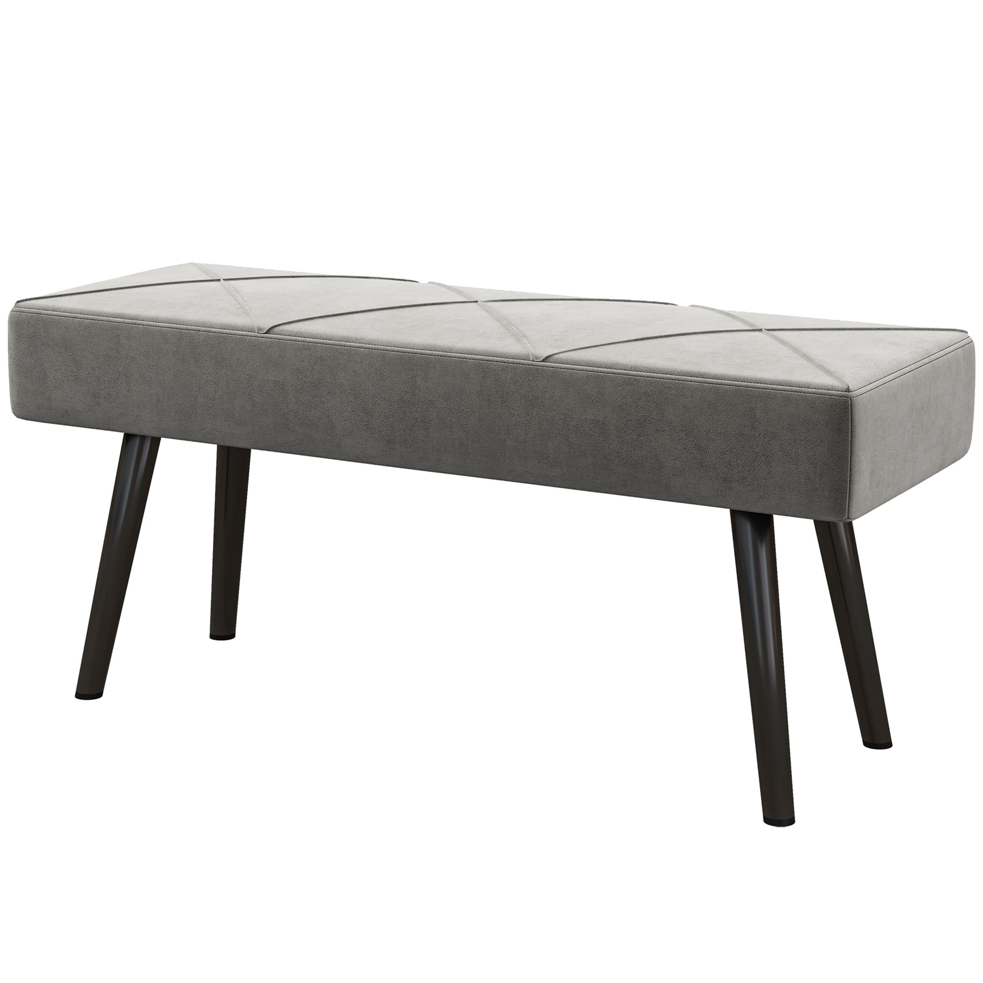 Banc bout de lit banquette banc en tissu velours cadre en acier - 100x36x45cm- gris - 2