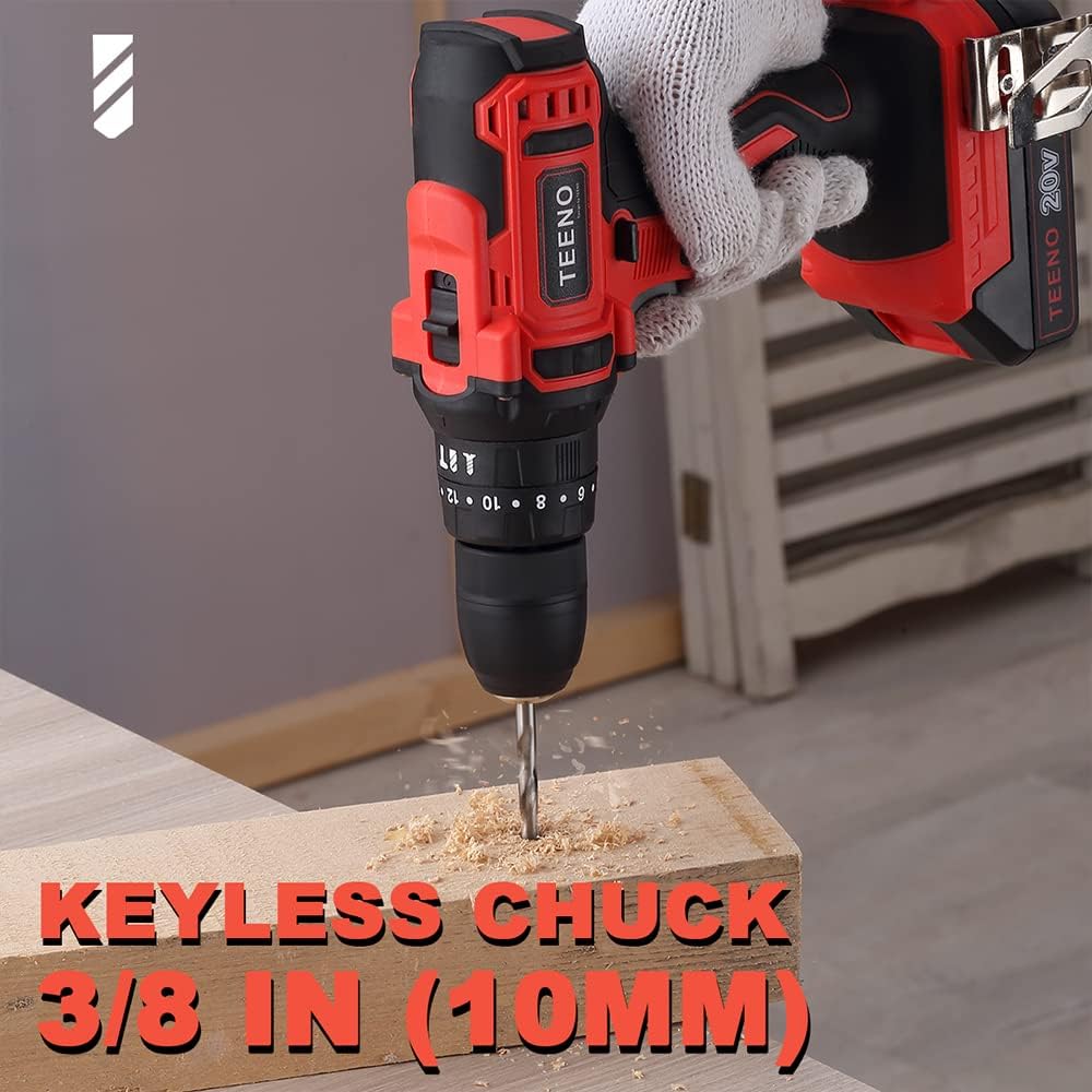 Teeno Perceuse visseuse à percussion sans fil PSR 20V, 2 Vitesses, 2Ah batteries - 2