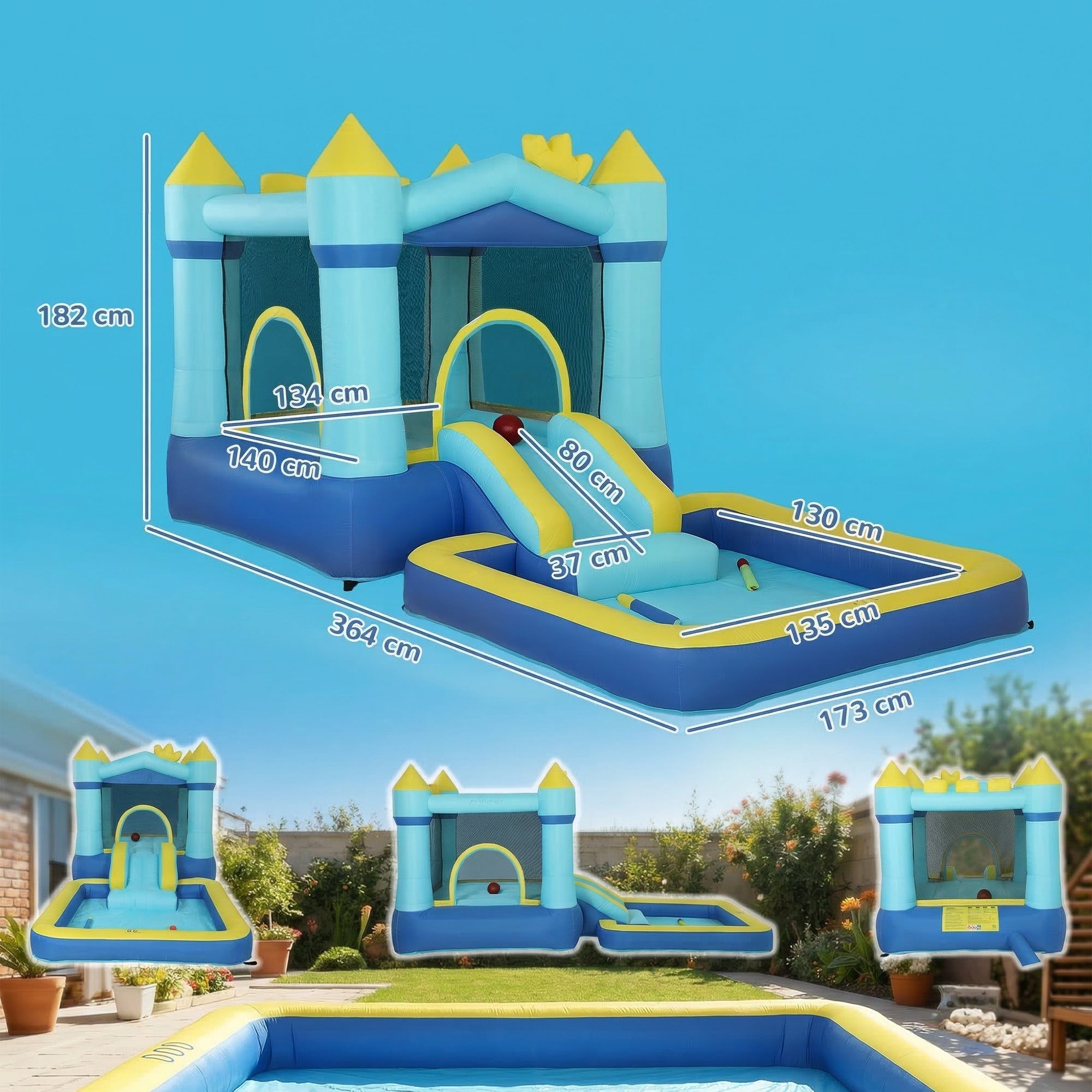 Castelo Insuflável Infantil AIYAPLAY Tecido Oxford, Poliéster Azul 364x173x182 cm - 3