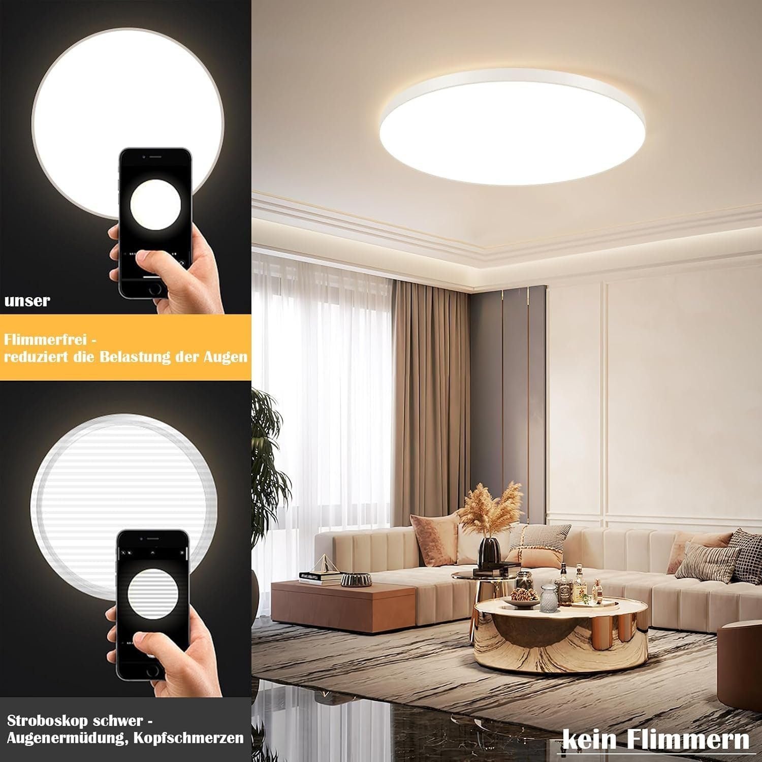 NETTLIFE Lámpara de Techo LED 28cm 30W Redonda IP44 Lámpara de Dormitorio Regulable para Sótano Lámpara de Pasillo de Baño con Control Remoto - 3