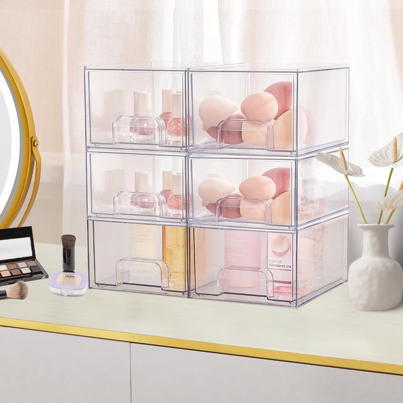 4 Boîtes de rangement empilables en acrylique pour tiroirs de salle de bain, petit rangement pour tiroirs, durables, adaptées aux cuisines ect - 4