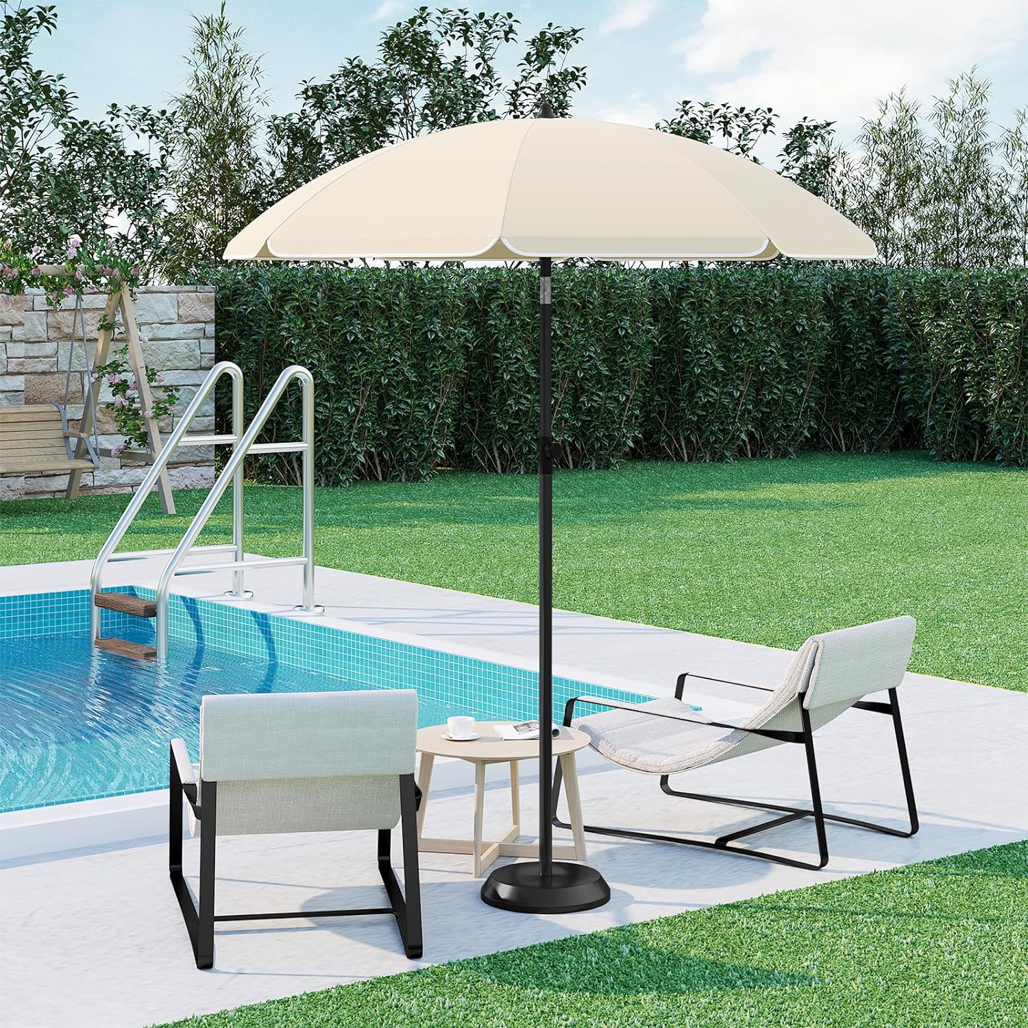 WOLTU Parasol de Jardin Extérieur, Parasol Plage, Hauteur Réglable, Parasol pour Balcon, Terrasse, Plage, Marché, Anti-UV, φ 155 cm Beige - 3