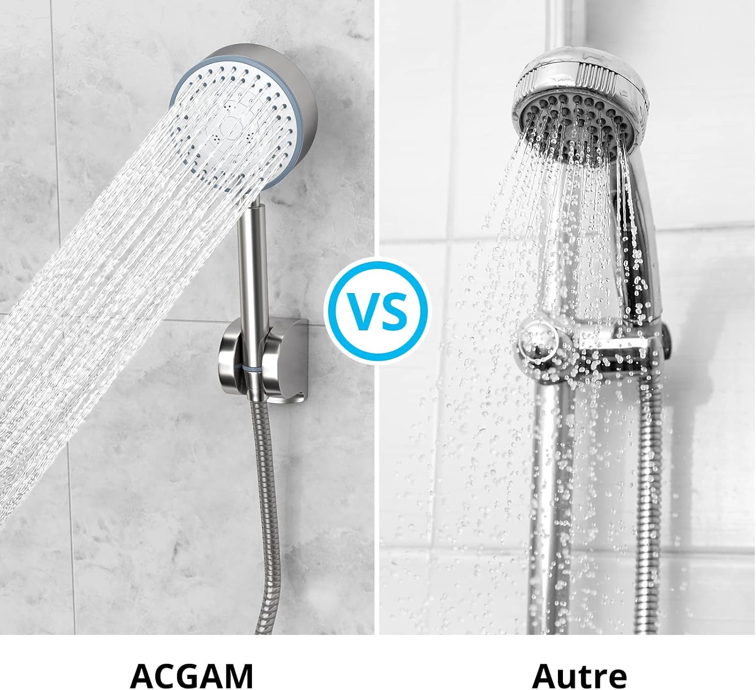 Pommeau de douche, pommeau de douche à économie d'eau sans tuyau Pommeau de douche à économie d'eau à haute pression en acier inoxydable 304 facile à - 3