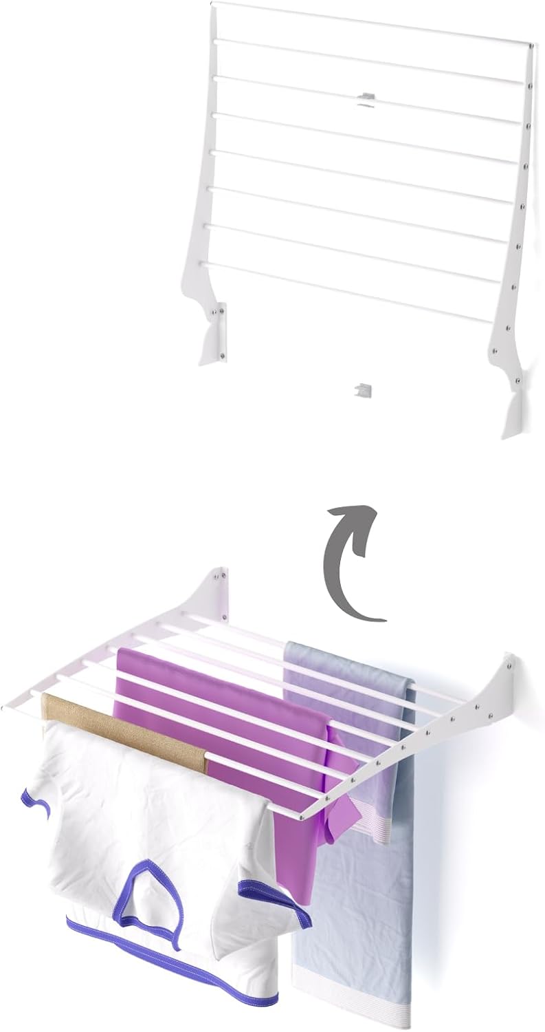 Składana suszarka ścienna do ubrań na balkon, do użytku wewnątrz i na zewnątrz, z aluminium i stali (60 cm)