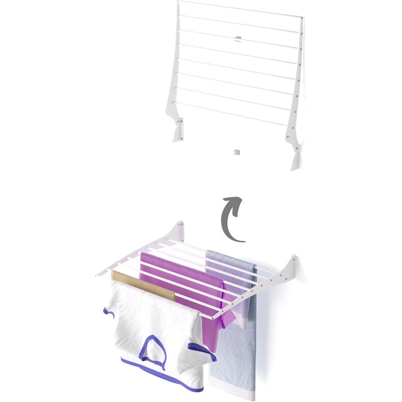 Składana suszarka ścienna do ubrań na balkon, do użytku wewnątrz i na zewnątrz, z aluminium i stali (60 cm)
