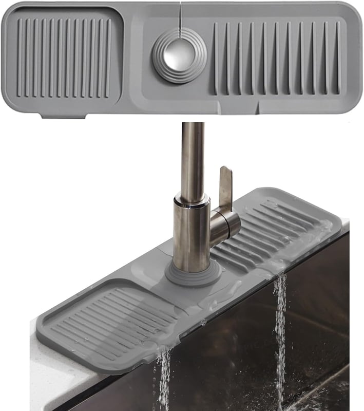 Mata silikonowa pod kran 45 * 15 cm, silikonowe podkładki pod kran, mata do osuszania kranu, podkładka do osuszania wody w kuchni (szara)