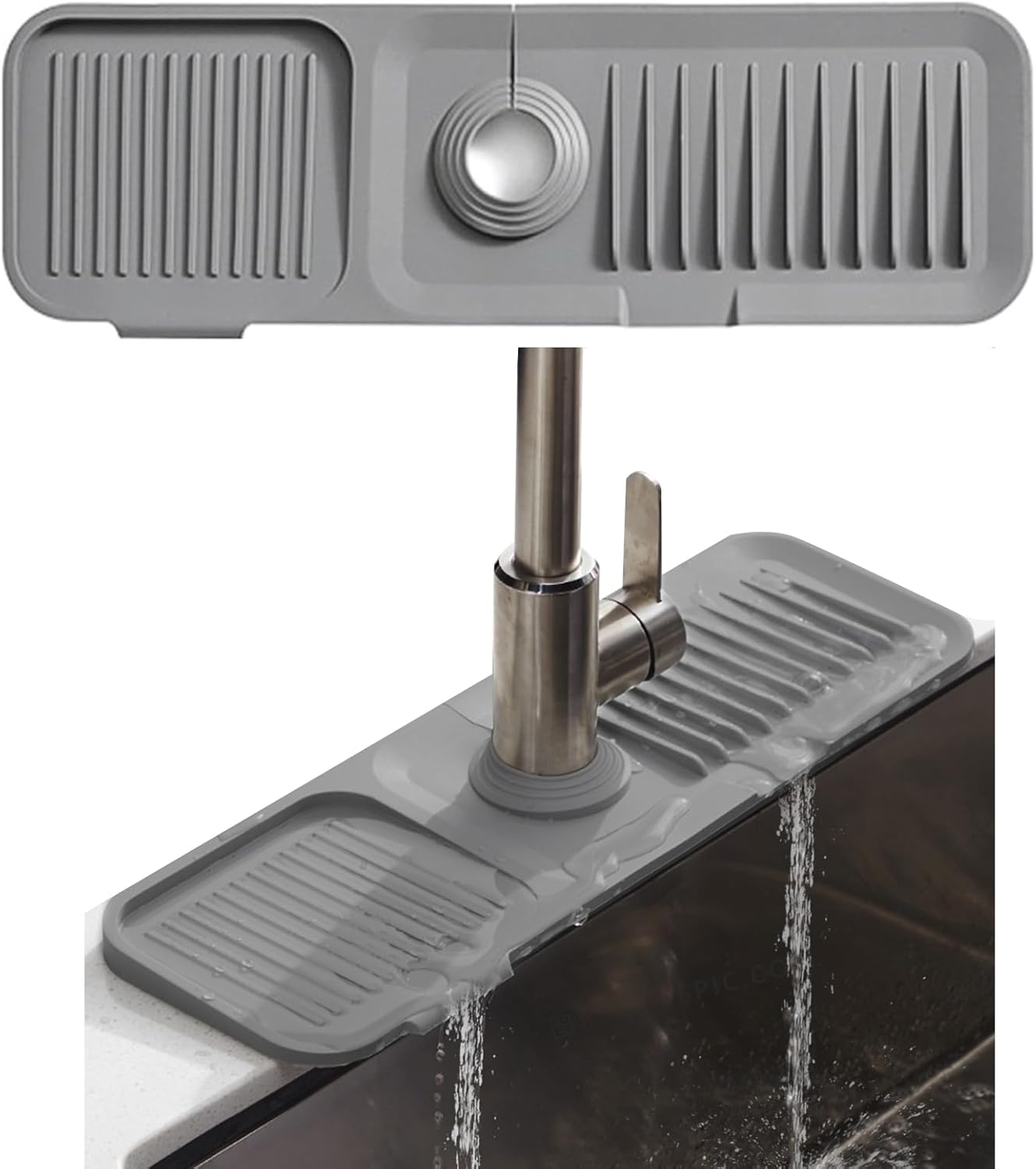 Mata silikonowa pod kran 45 * 15 cm, silikonowe podkładki pod kran, mata do osuszania kranu, podkładka do osuszania wody w kuchni (szara)