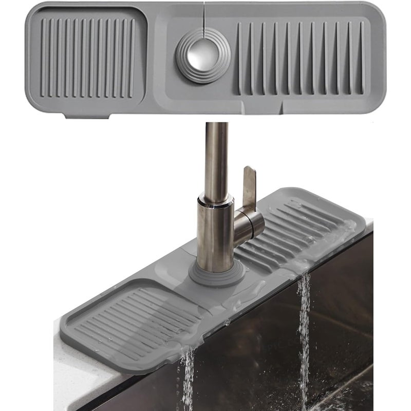 Mata silikonowa pod kran 45 * 15 cm, silikonowe podkładki pod kran, mata do osuszania kranu, podkładka do osuszania wody w kuchni (szara)