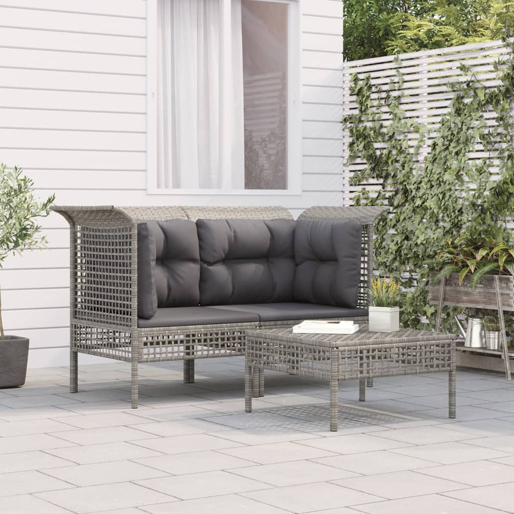 Maison Exclusive - Set Divani da Giardino 3 pz con Cuscini in Polyrattan Grigio - 9