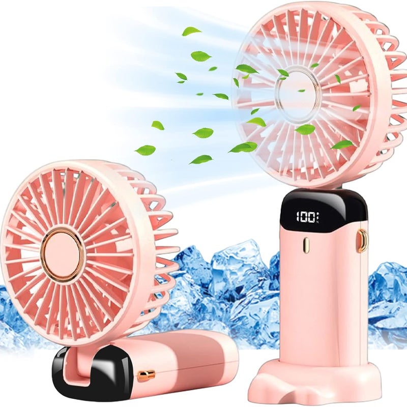 Mały wentylator przenośny, mini wentylator, 5 prędkości z podstawą, składany wentylator stołowy (różowy)